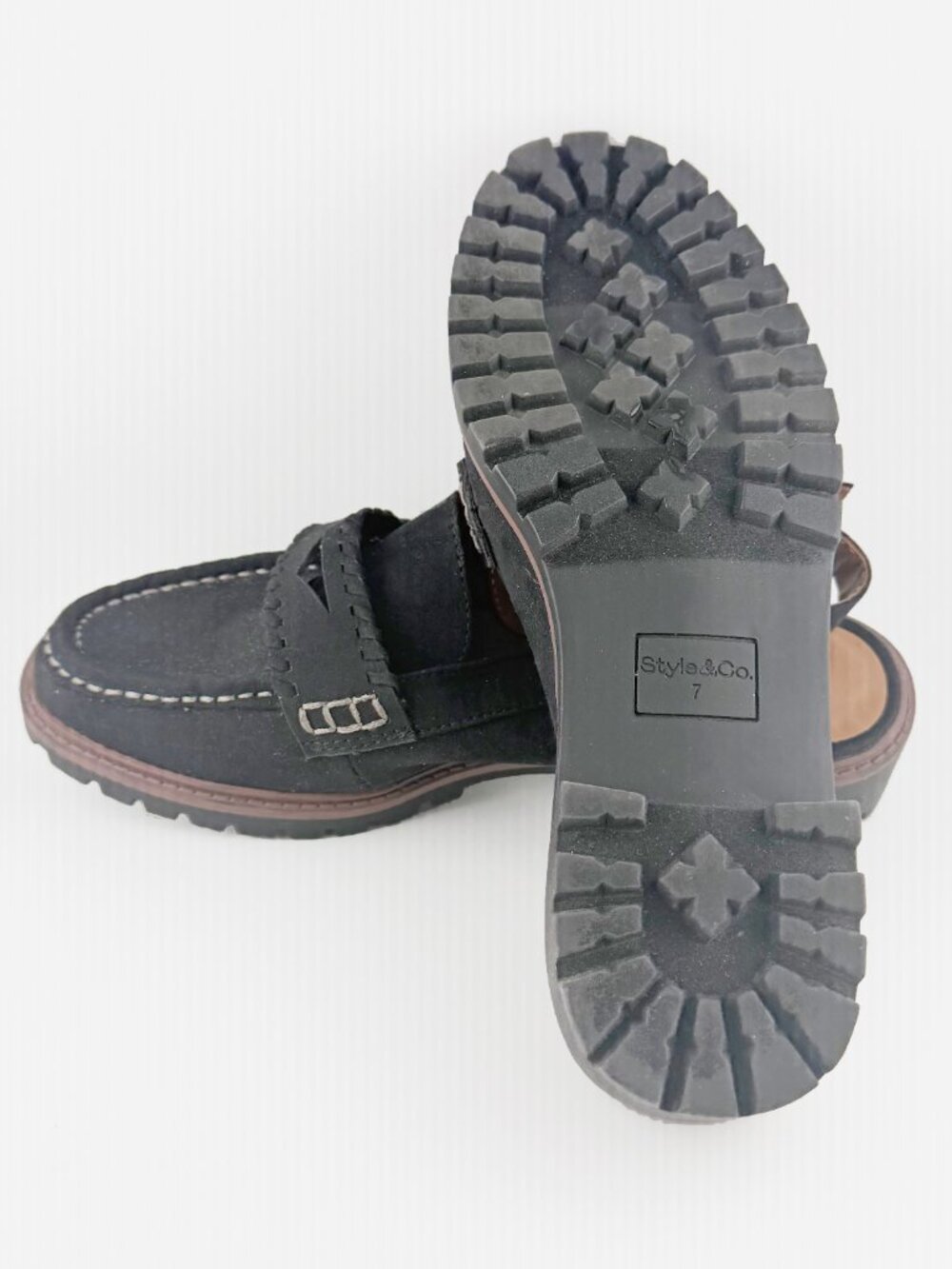 Style & Co. Mabbie Black Lug-Sole Slingback Penny Loafers - Size 7 - Picture 3 of 6